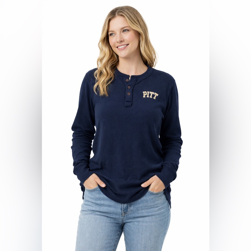 PITT Panthers Navy Blue Thermal Waffle Knit Henley Long Sleeve Shirt XXL - Picture 3 of 8